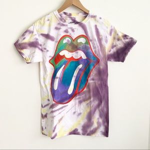 The Rolling Stones Tie Dye Tongue Band Tee Purple White S NWOT